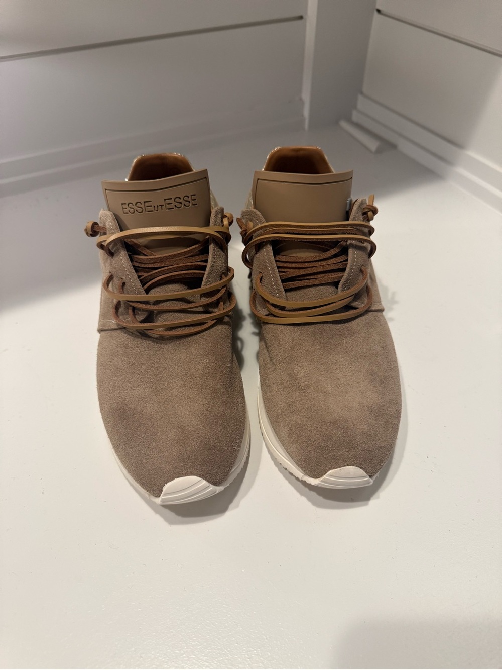 ESSENCE Taupe Suede Women's Lace-Up Sneakers